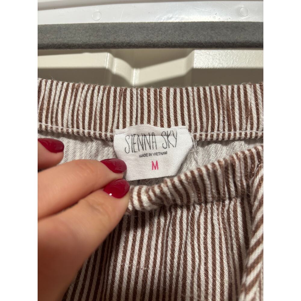 Sienna Sky Striped Drawstring Pants M Brown White - Picture 4 of 9